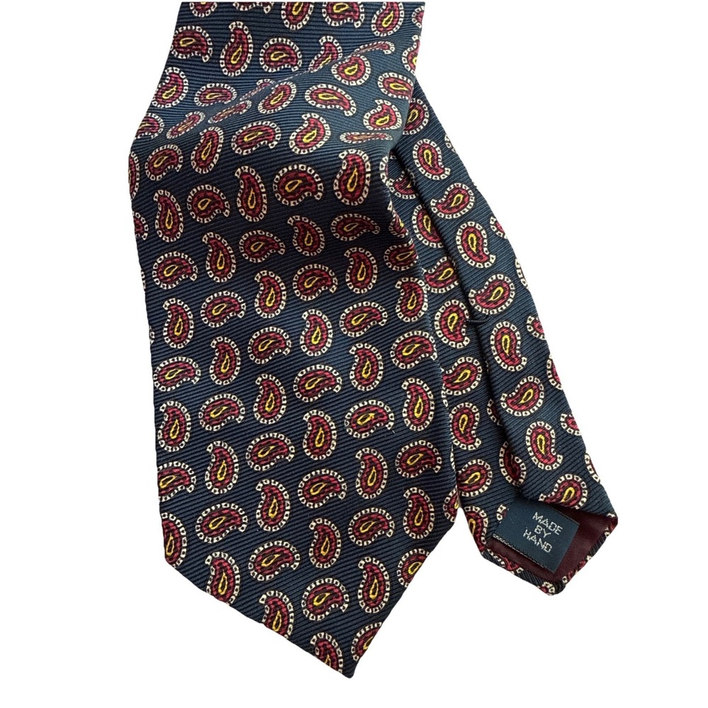Polo Ralph Lauren Vintage 90s Tie Paisley 100% Silk Handmade USA Necktie Navy